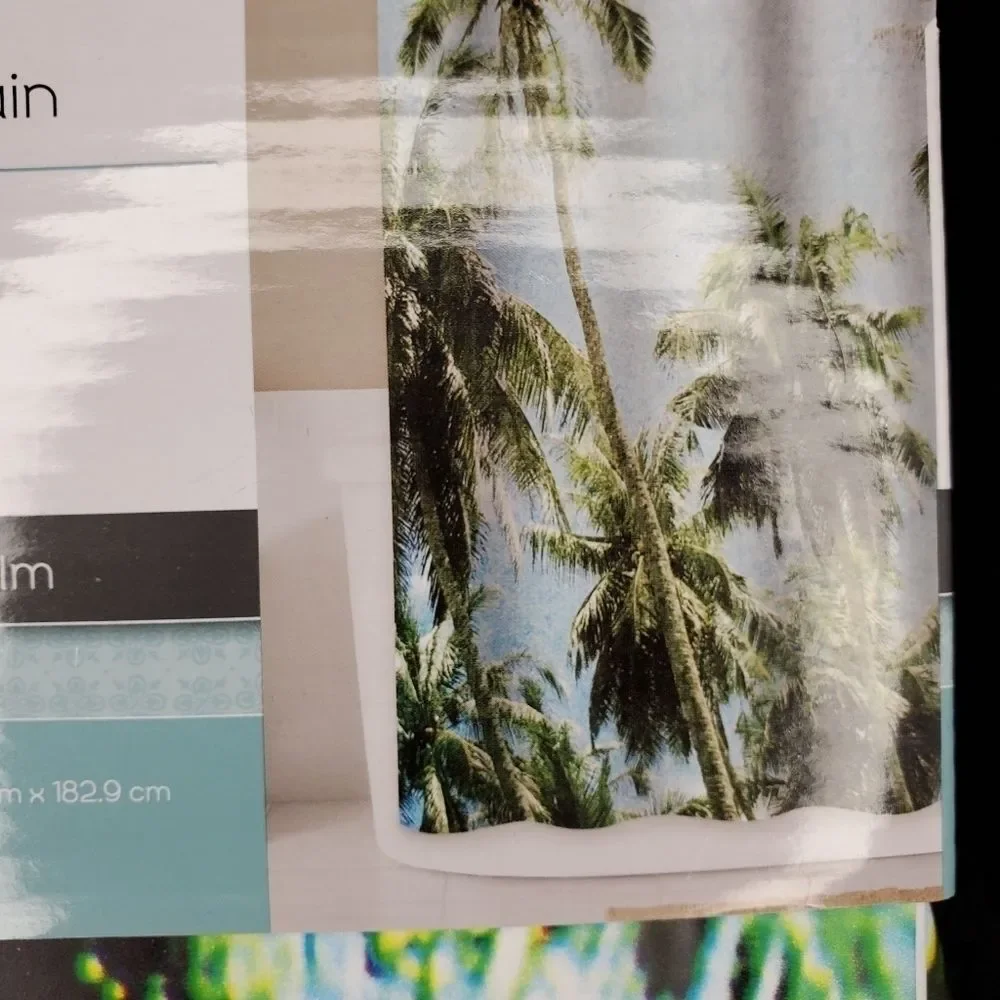PEVA Shower Curtain ~ Vintage Palm ~ with Palm Tree Hooks!